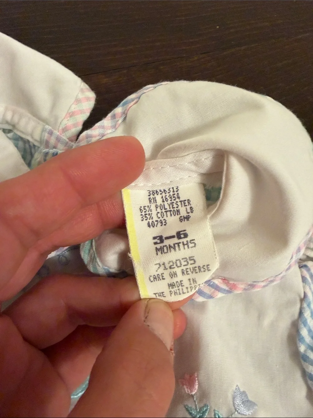 Vintage Pastel Gingham Baby Bubble Romper with Embroidered Train 3-6 months